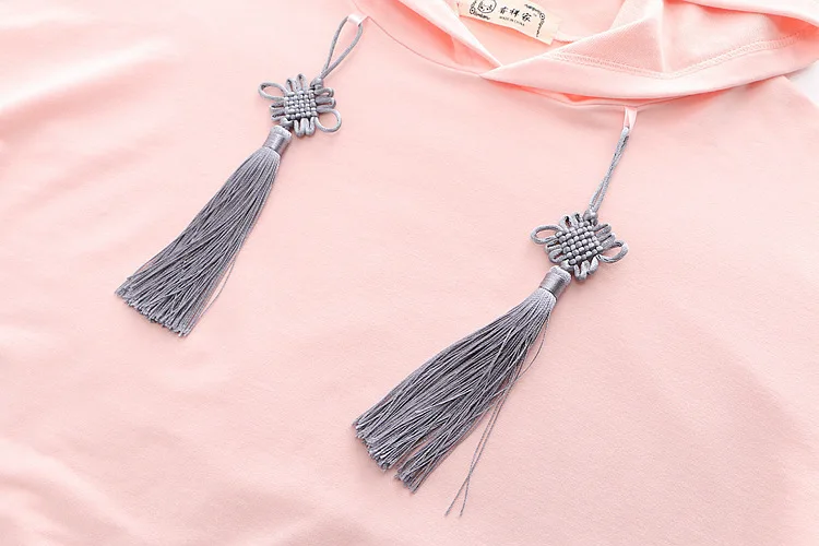 Women Floral Embroidery Hooded Sweatshirts Chinese Style Letter Tassel Cotton Hoodies 2024 Spring Long Sleeve Pullovers Tops