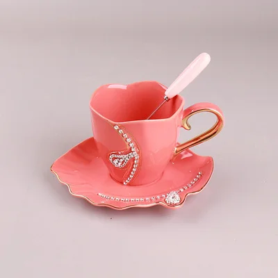 Personalized Luxury Gifts China Coffee Cup Set Advanced Diamante Tea Mugs Ceramic Couple Cups Porcelain