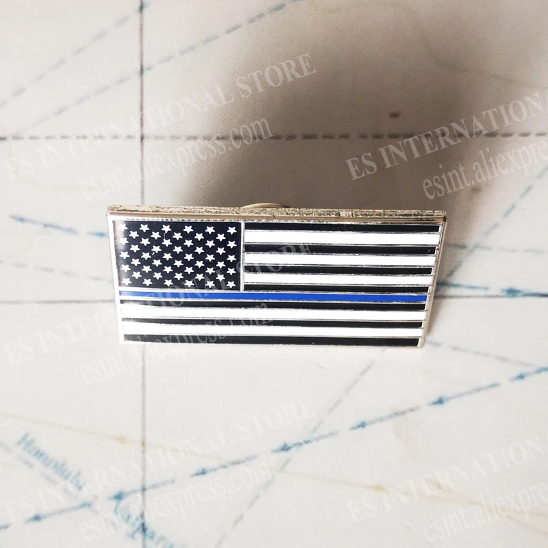 USA National Flag Metal Lapel Pin American rectangle Blue Line Strips  Sandblasted Backside  Accessories brooch suit badge