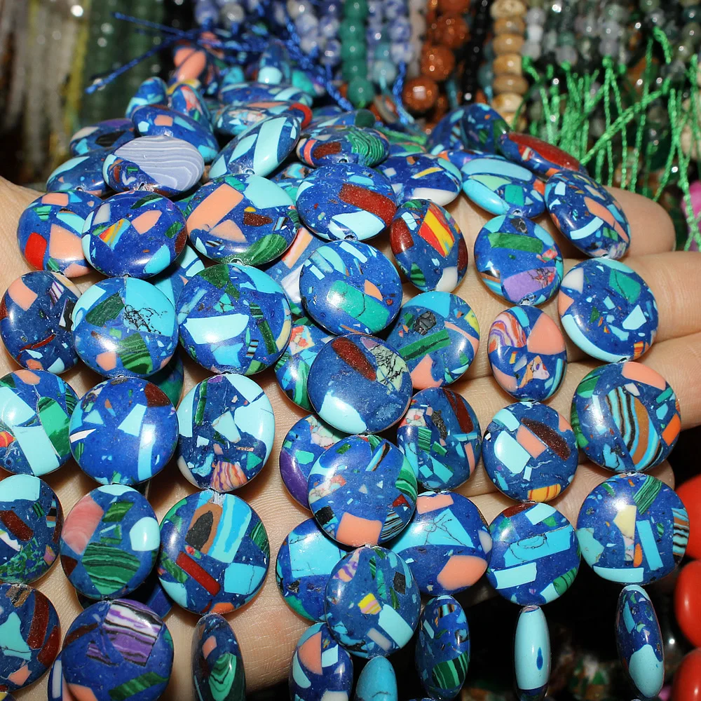 Natural Semi Precious Stone Loose Beads 12mm Flat Round Cake Shape  Semi-finished DIY Production Bracelet Necklace Accessories