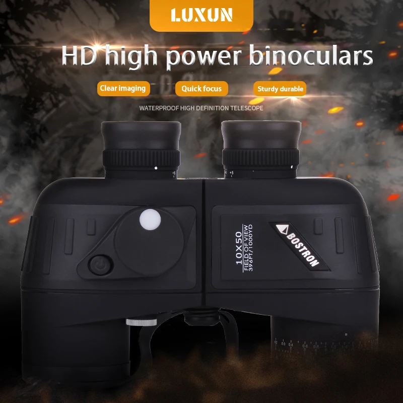 10X50 Porro Binoculars HD Military Marine Hunting Bird Watching Waterproof Telescope with Internal Rangefinder & Compass