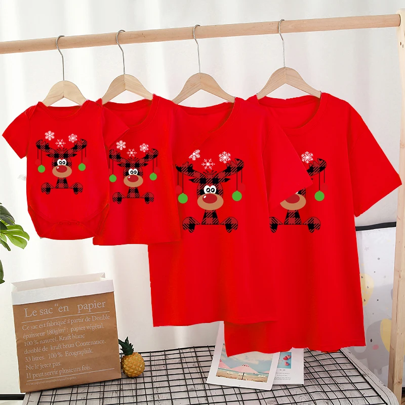 Christmas Deer Family Matching Clothes Daddy Mommy Brother Sister Girls Birthday T shirts Funny Family Look Party Tees Tops 1pc