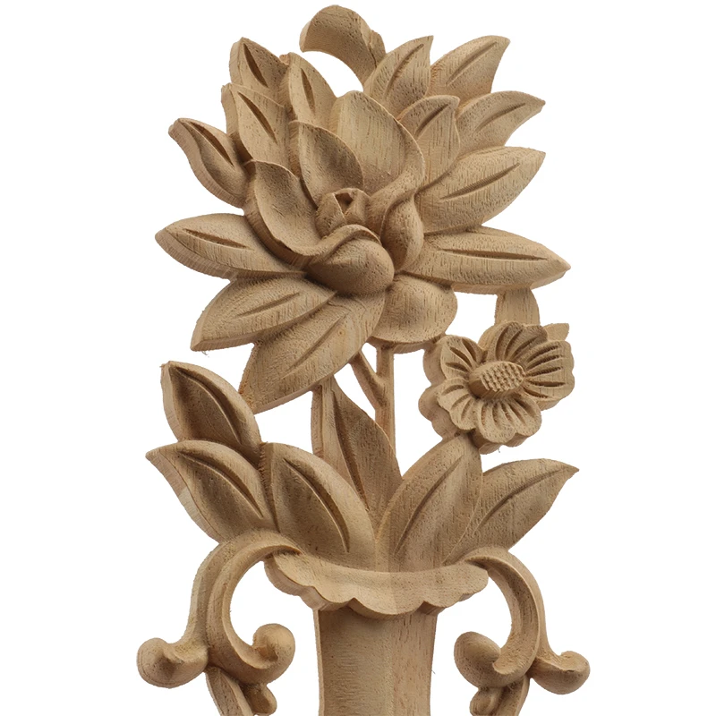 Wood Carving Vase Carved Decal Corner Long Onlay Applique Unpainted Door Furniture Woodcarving Decorative Wood Figurines Craft