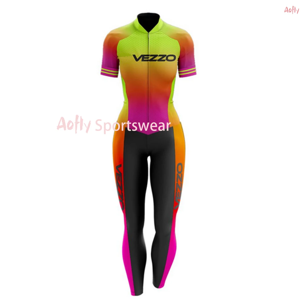 VEZZO Cycling Overalls For Women's Short-Sleeved Bike Suits Bicycle Racing Wear-Resistant Clothing Jumpsuit Pro Team Trousers GG