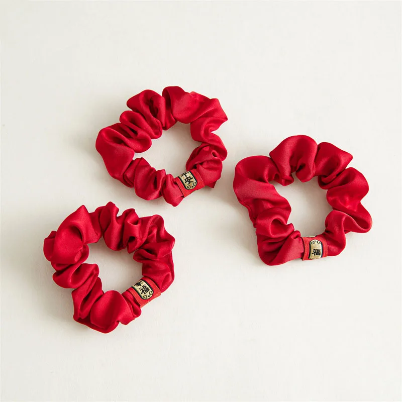 2024 Chinese New Year Head Ties Red Traditional Spring Festival Hair Scrunchies Silk Slim Hair Rope Kid Girls Hair Accessories