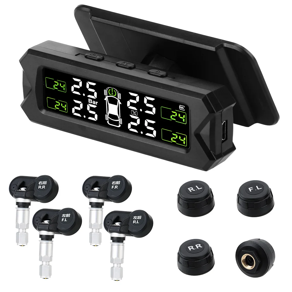 

Tyre Pressure Sensor Car TPMS Temperature Warning Tire Pressure Monitoring System Auto Security Alarm Solar Power