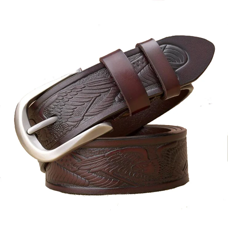 Western Eagle Carved Leather Men Belt Fashion Pin Buckle Jeans Causal Pants Men Belt