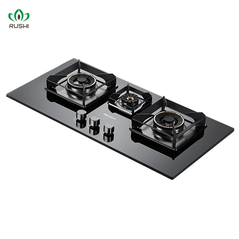 Fogão a Gás de Alta Potência Sacon, Fogão de Mesa Embutido de Dupla Finalidade, Uso Natural e Liquefeito, 3 Queimadores, 5.2kW
