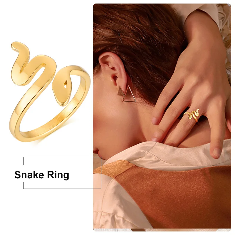 Chic Snake Ring Stainless Steel Bohemian Open Serpent Animal Rings for Women Girls Wholesale Jewelry