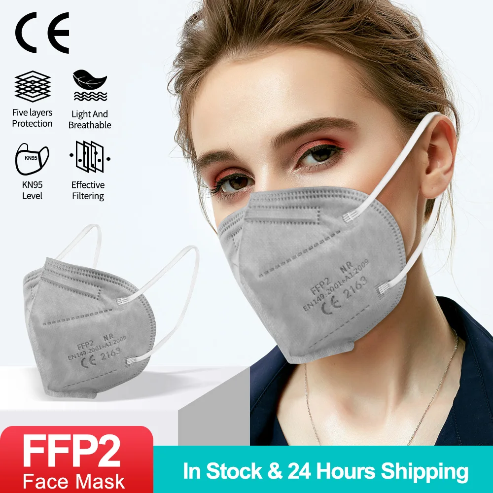 Grey FFP2 Mascarillas kn95 Masks 5 ply FFP2 Mask Respiratory Mask fpp2 Cubrebocas Reusable Protective mascarilla fpp2 homologada