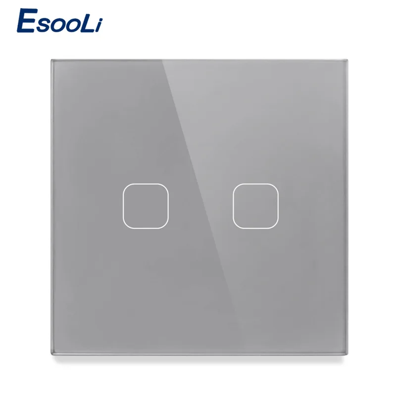 Esooli EU/UK standard 1/2/3 Gang 1 Way Touch Switch Gray Crystal Glass Panel Touch Switch Light Wall Only Touch Function Switch