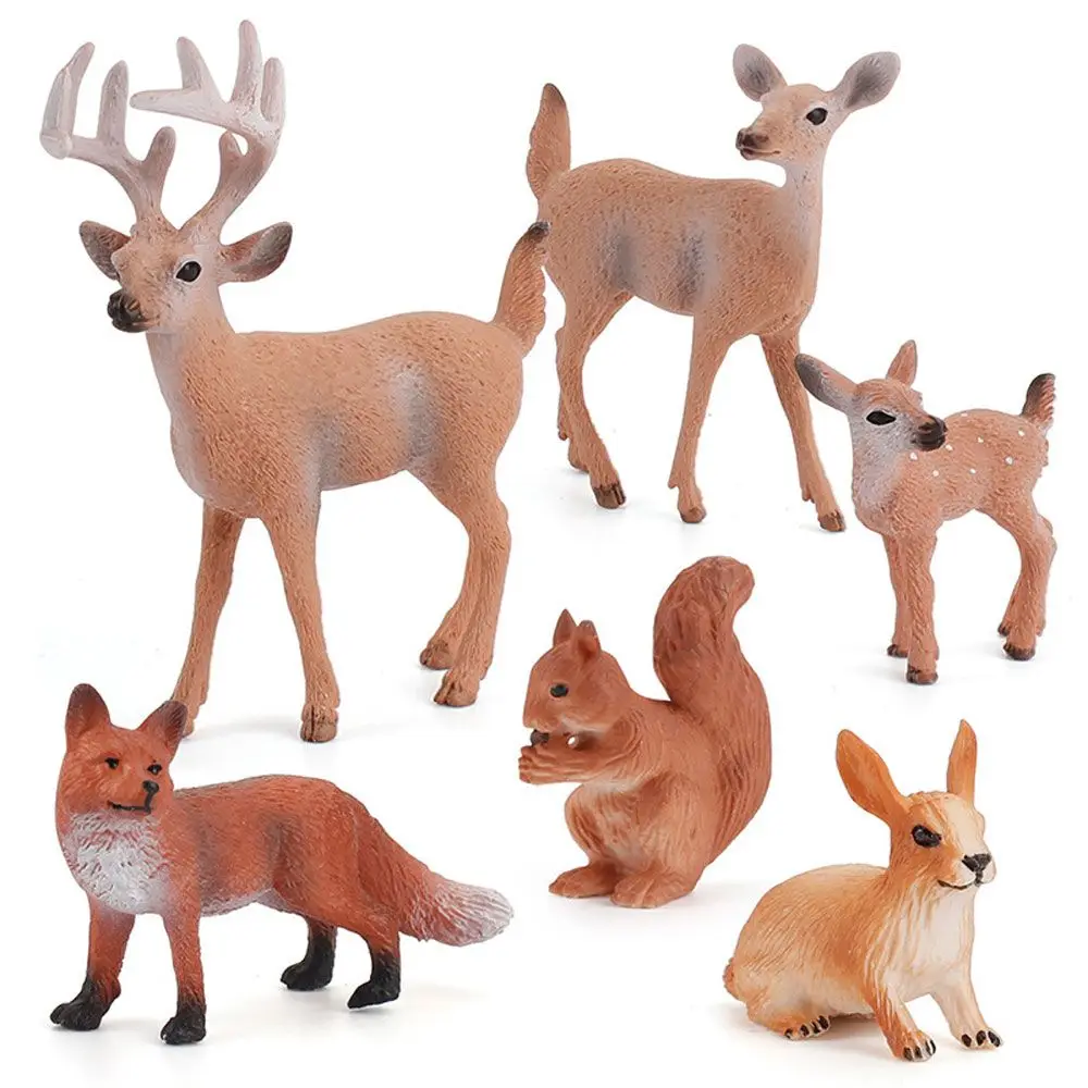 1Pc Artificial Mini Deer Rabbit Fox Family Animals Woodland Creatures Figurines Miniature Toys Cake Toppers Home Decoration