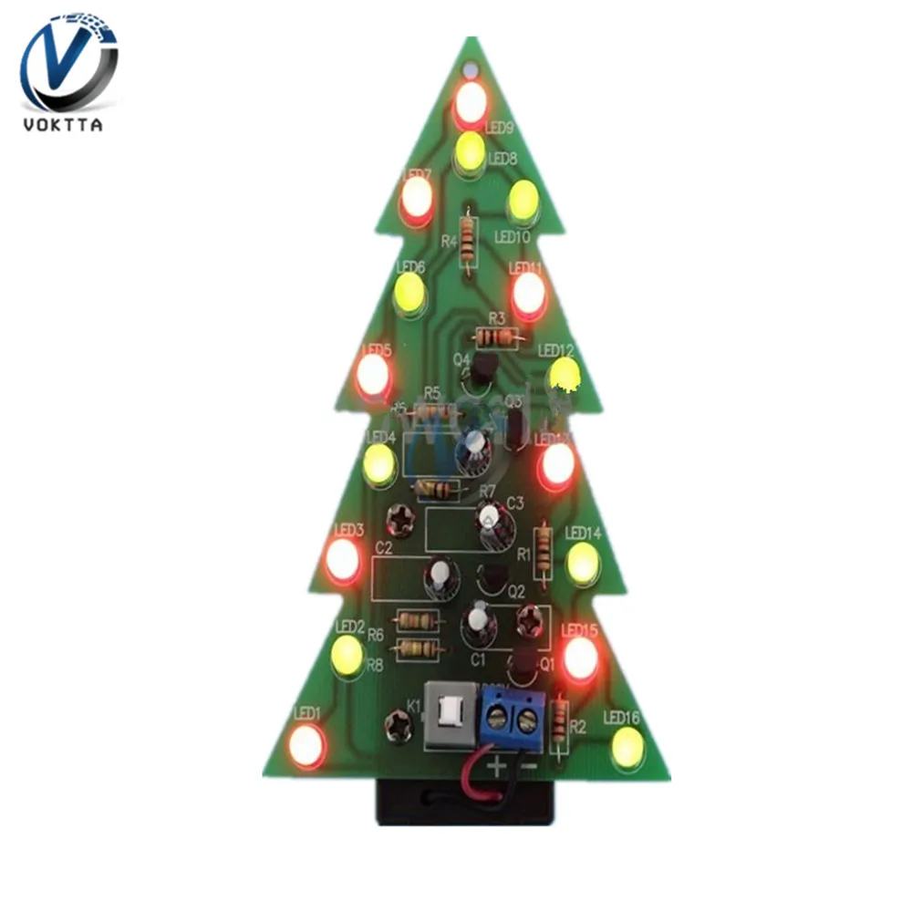 Red/Green Color LED Flash Christmas Tree Parts Kit Diy 3D Christmas Tree Circuit Board Module LED Electronic Fun Suite Gift