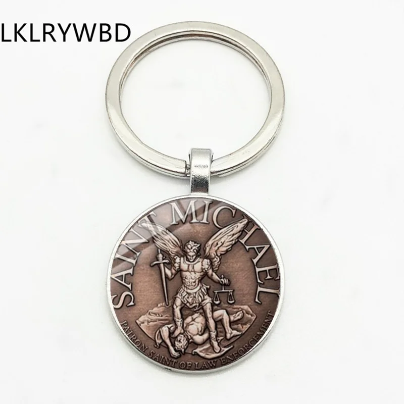 New Archangel St. Michael Keychain Protects My Aegis Protection Orthodox Convex Glass Pendant Keychain