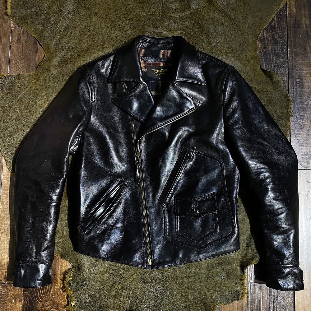 

CDJ-98B Read Description! Asian Size Super Top Quality Genuine Horse Leather Slim Classic Horsehide Stylish Rider Jacket