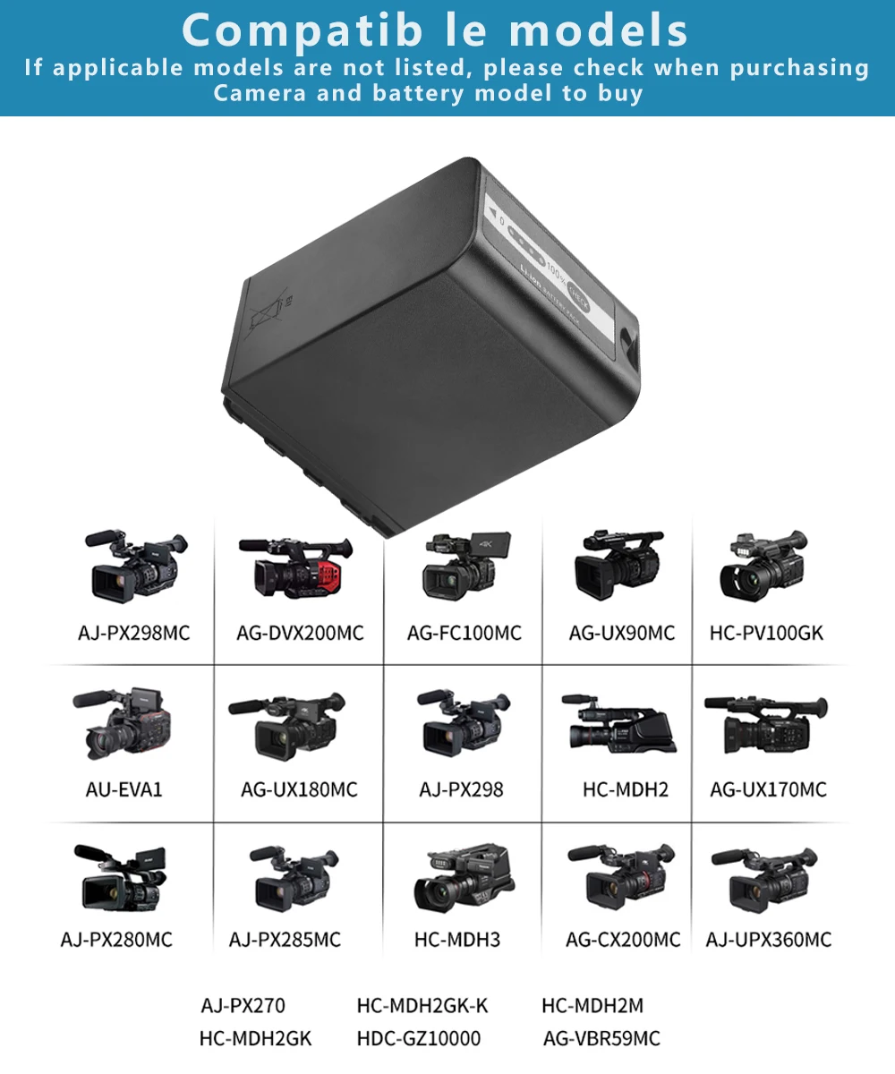 Bateria 12400mAh VW-VBD98 AG-VBR118 para Panasonic AG-3DA1 AC8 DVX200 HPX250 HPX255 HVX201 AJ-PCS060 PX298 HC-X1000