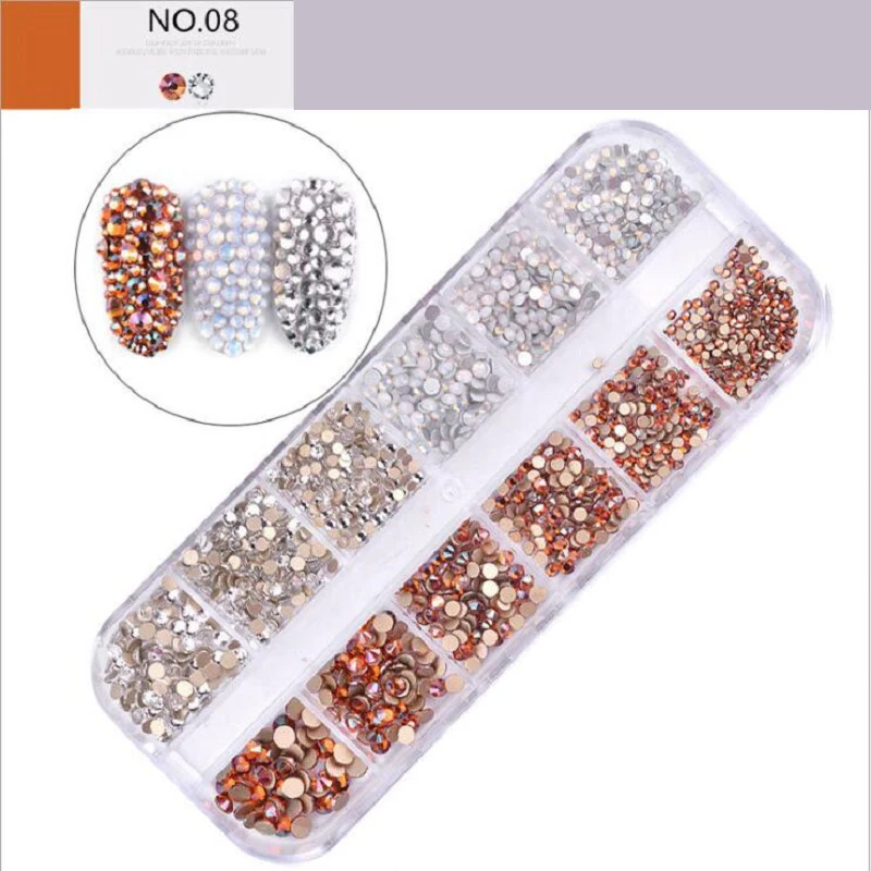 สีNon hotfix rhinestones 3D Nail Artสีสันแก้วหินflatback Sticky rhinestonesตกแต่งBijoux ongles 1440 PCS