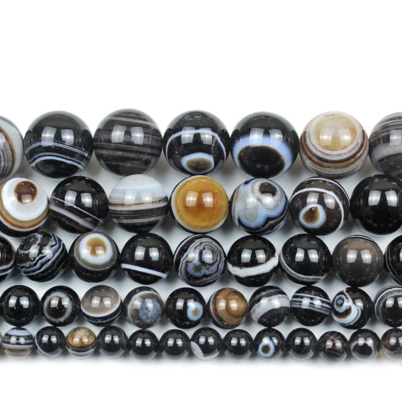 Natural Black White Stripe Agates Stone Round Loose Beads 4 6 8 10 12MM Pick Size For Jewelry Making DIY Bracelet Necklace