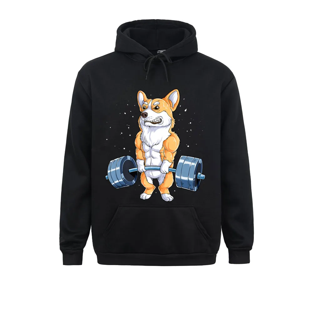 Corgi Weightlifting Funny Deadlift Men Fitness Gym Workout Premium Long Sleeve Hoodies Adult Sweatshirts Printed Hoods Rife