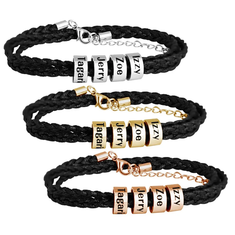 VIP Personalized Family Names Men Braided Bracelets  Customized Names  Men Bracelet Father\'s day Gift