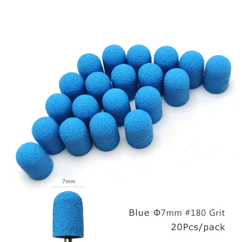 HYTOOS 20Pcs Blue Plastic Base Sanding Caps With GripPedicure Polishing Drill Bit Drill Accessories Foot Cuticle Calluses Tool