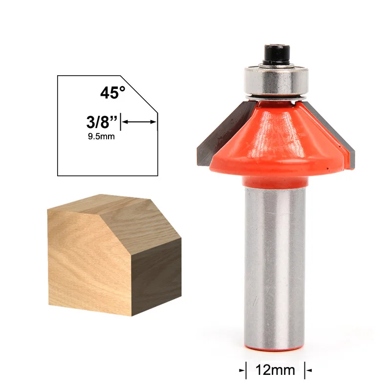 1/4 "생크 45 도 45 ° 챔퍼 라우터 비트, 목공용 텅스텐 카바이드 팁