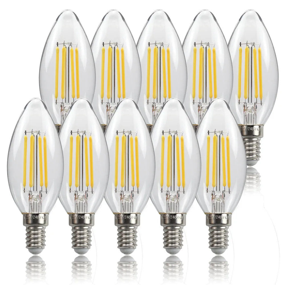 

TIANFAN 10-Pack Led Bulbs Candle Light Bulb C35 4W 6W 110V 220V E12 E14 Edison Screw Base 2700K Warm White