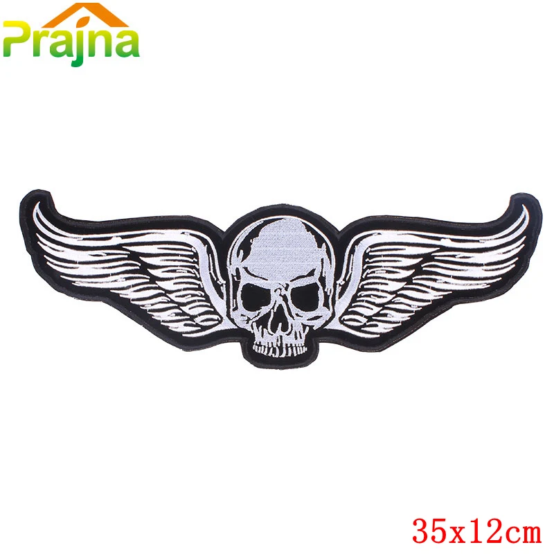 Pulaqi Big Rock Skull Patch Embroidered Patches Iron On Stripes For Clothes Jacket Ironing Patches Motorcycle Big Letter Badges