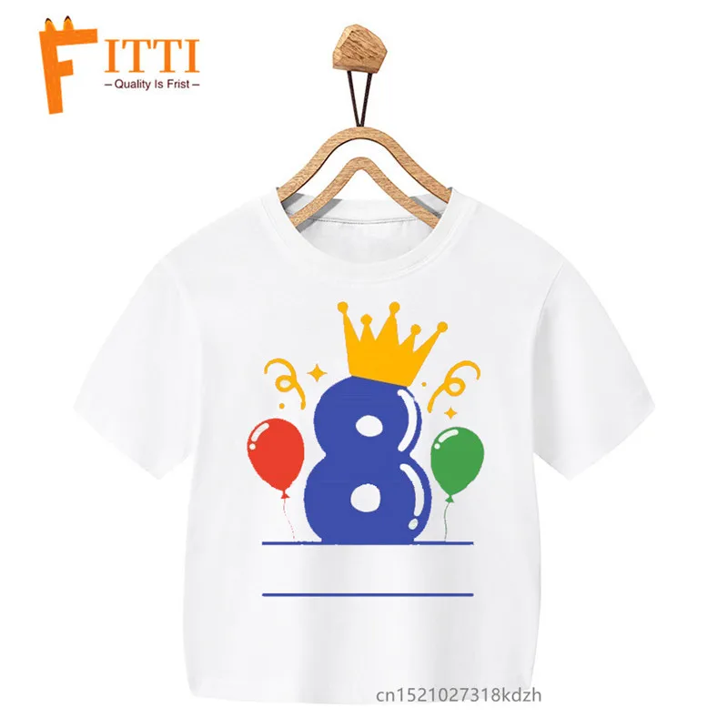 Balloons Birthday Number Flower Print Girl White T-shirt Kid Summer Kawaii Funny Clothes Little Baby Y2K Clothes,Drop Ship