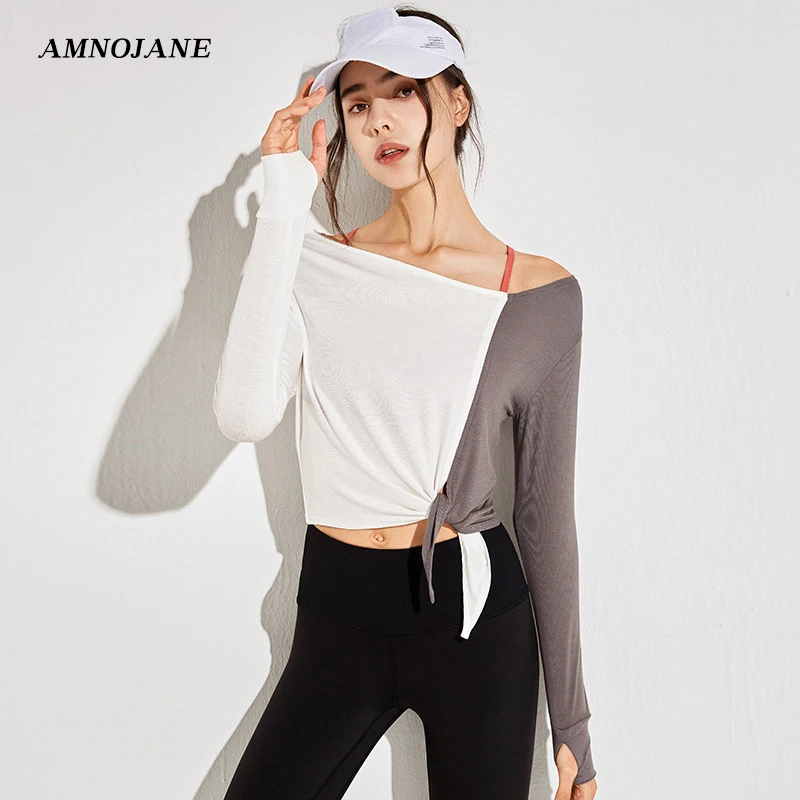 Gym Yoga Running Workout Shirts For Women Long Sleeve Sports Fitness Dance Pump Cover T Shirt Loose Dry Fit Crop Top Blouses