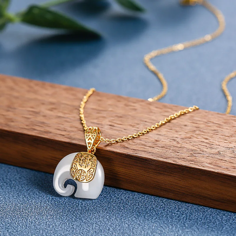 DIEYURO 316L Stainless Steel Jade Elephant High Quality Pendant Necklace Woman Fashion Elegant Jewelry Accessories Gift For Mom