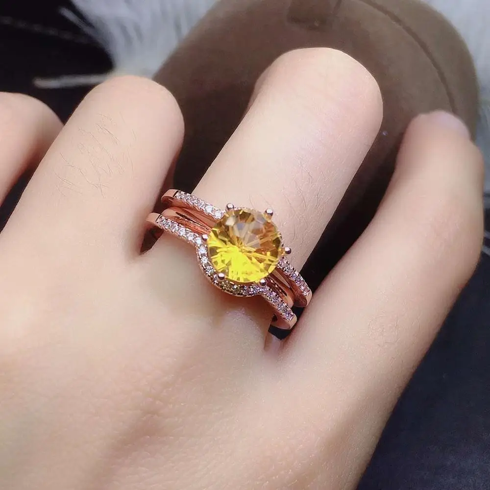 KJJEAXCMY fine jewelry natural Citrine 925 sterling silver adjustable gemstone women Combination ring luxury