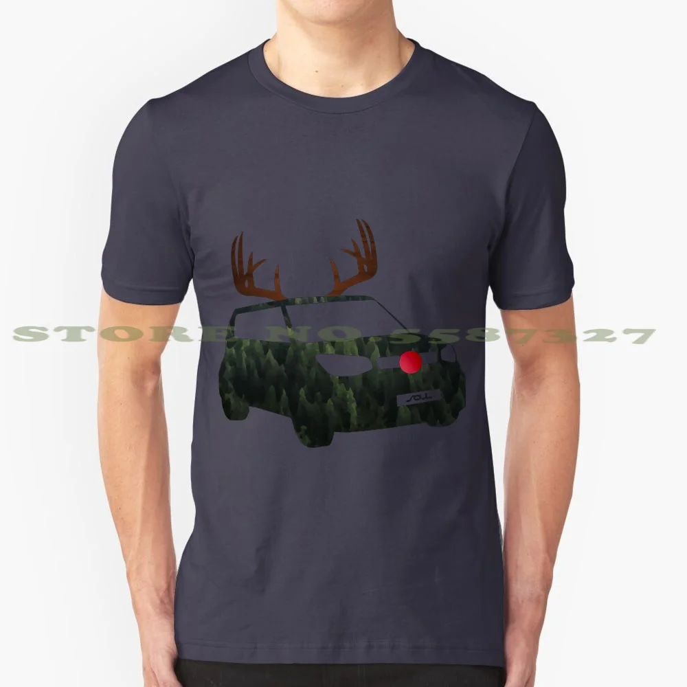 Reindeer Holiday Soul 100% Pure Cotton T-Shirt Soul Green Forest Christmas Holiday Red Antlers Brown Gradient Minimal Car