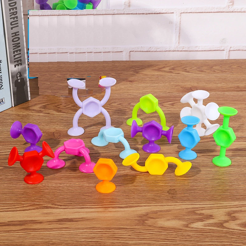 50pcs/lot Silicone Suction Building Blocks Assembled Sucker Suction Cup Construction Toys Children Educational Toys