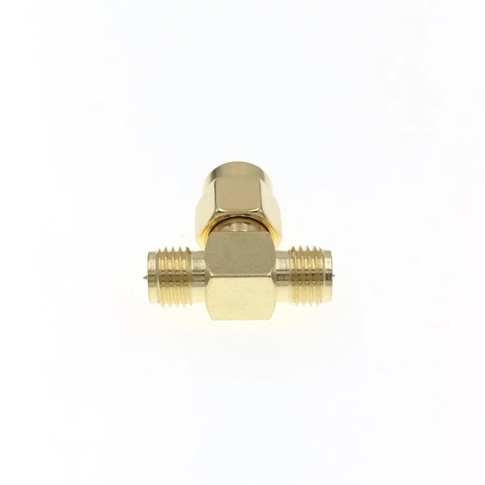 10PCS T Type RP SMA Male to 2 Dual RP SMA Female Triple RF Coaxial Antenna Adapter 3 way Splitter 1M2F Connector