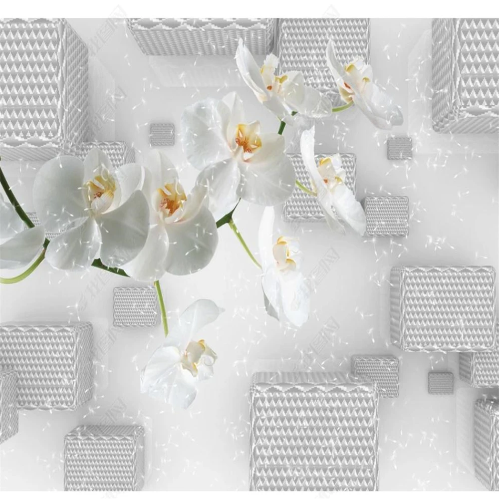 Custom 3d wallpapers 3d cube white phalaenopsis background wall 3d murals wallpaper for living room