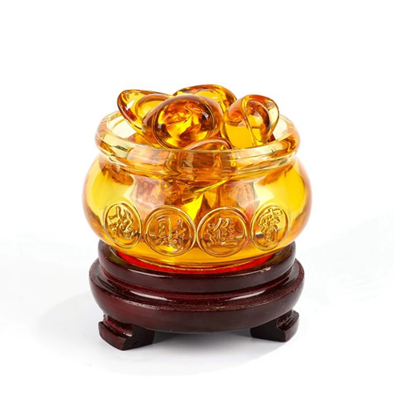 

Yellow Crystal Glaze Chinese Fengshui Wealth Yuanbao Dragon Treasure Bowl Statue