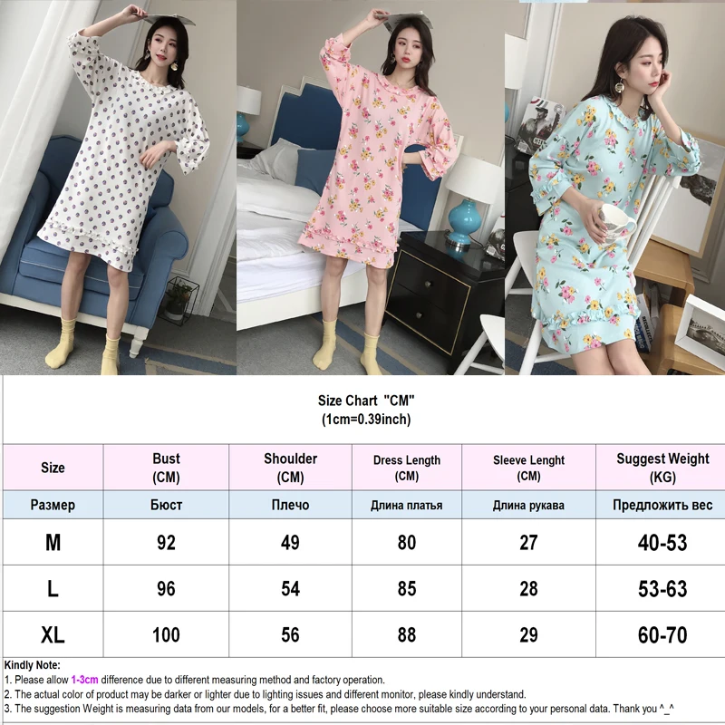 Sleepwear Nightgowns Pyjama Floral Print Spring Summer Cotton Night Dress Princess Style Loose Lounge Wear Fresh Color Female