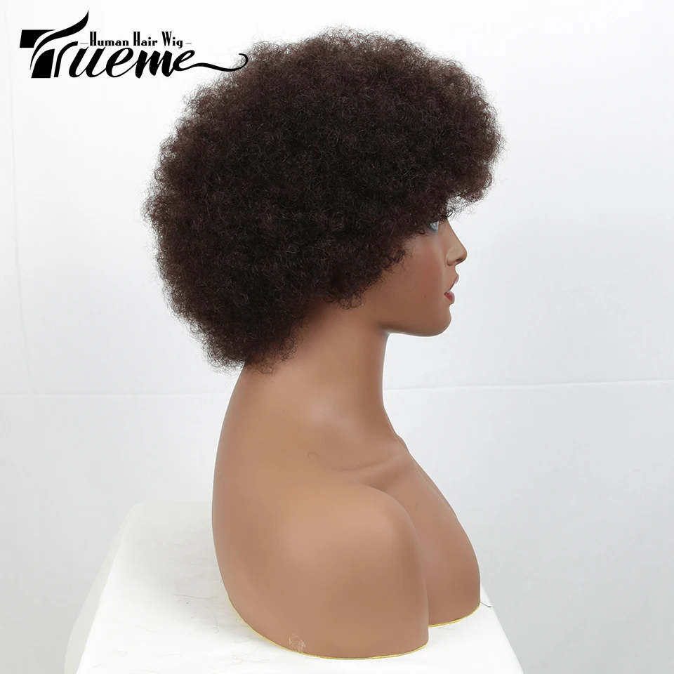 Trueme Cheap Short Afro Wigs For Black Women Brazilian Remy Human Hair Brown Red Wine Colors Bob Afro Kinky Curly Full Wig