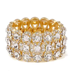 Wedding Jewelry Luxury Full Crystal Rhinestones Gold Color Bracelets for Women Bride Stretch Rope Wide Bracelets & Bangles Gift