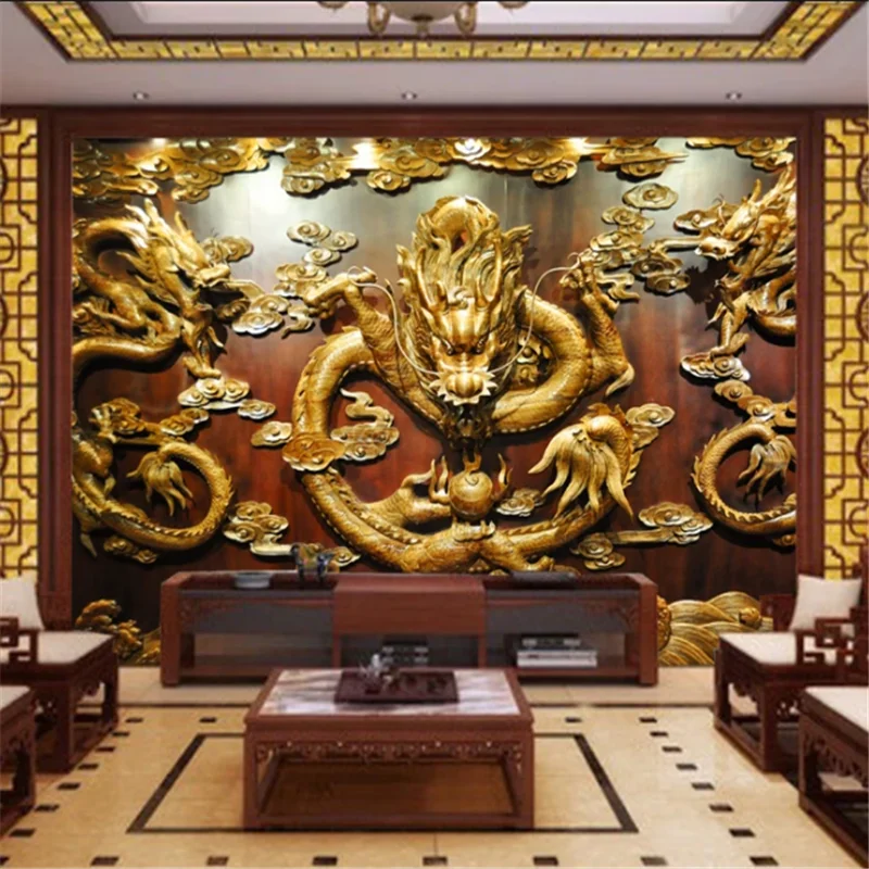 beibehang Custom wallpaper 3d high-end new Chinese atmosphere gold relief papel de parede dragon hotel TV background wall paper