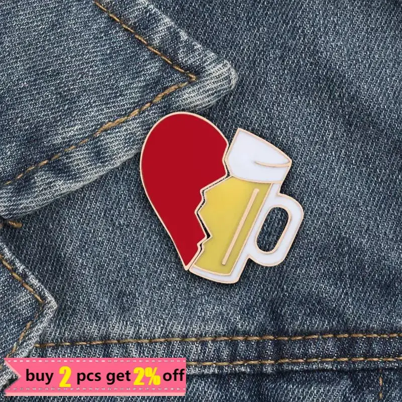 2pcs/set Broken Heart Wine Bottle Enamel Pins Fashion Love Brooch for Lover Denim Jackets Metal Badge Pin Backpack Jewelry Gifts