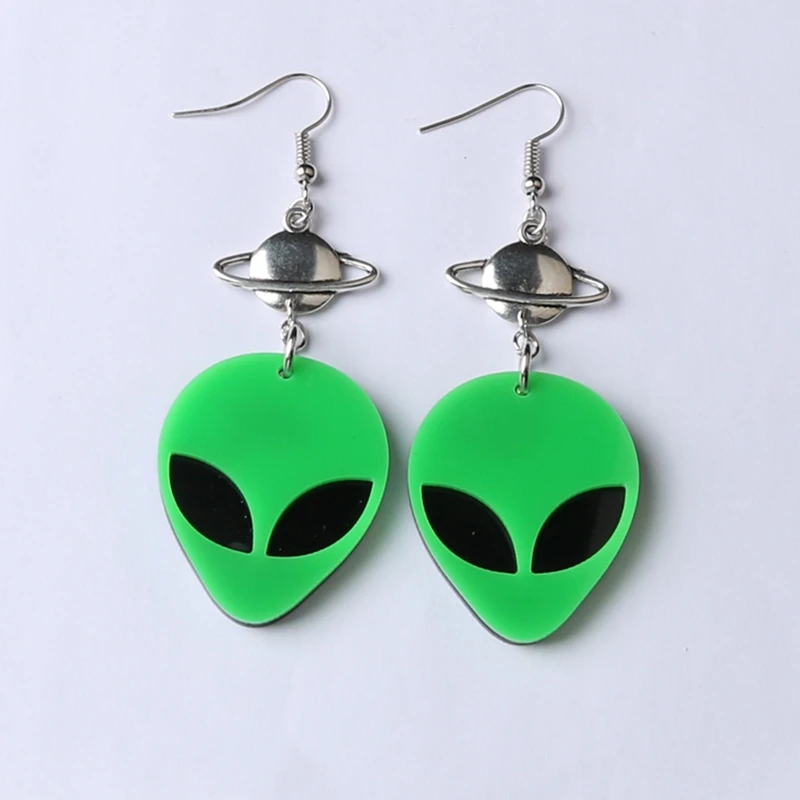 New Fashion Women Acrylic Alien Head Earrings,Fluorescent Green Alien Earrings // Space Earrings // Kawaii // Pastel Goth // UFO