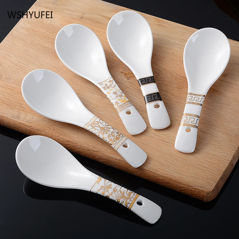 

10 smooth and delicate ceramic spoons, high-temperature roasted gold, high-end drinking, bone china European-style spoons
