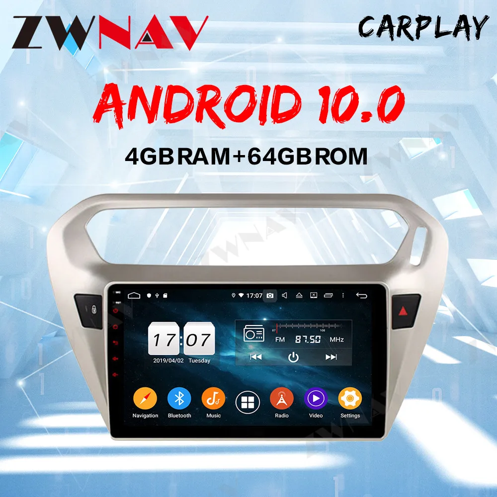 Android 10 4GB Car Radio GPS Stereo Headunit For PEUGEOT 301 For Citroen Elysee 2014-2017 Multimedia Car Stereo no DVD Player