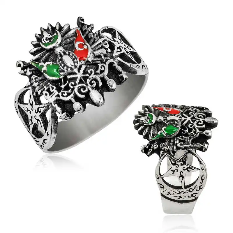 Silver Ottoman Empire Coat of Arms Men's Ring - 925 Sterling Men's Jewelry Wedding Birthday Gift - Box - - Men - Fashion - Botiva - Size - Turkish - Patterned Embroidery