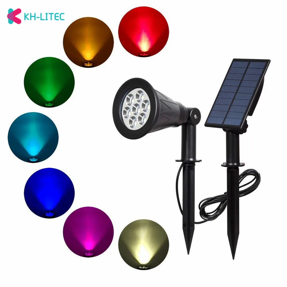 KHLITEC 7 LED Solar Spotlight With Solar Panel Auto Color-Changing Outdoor Lighting Solar Powered Garden Lamp Wall Light