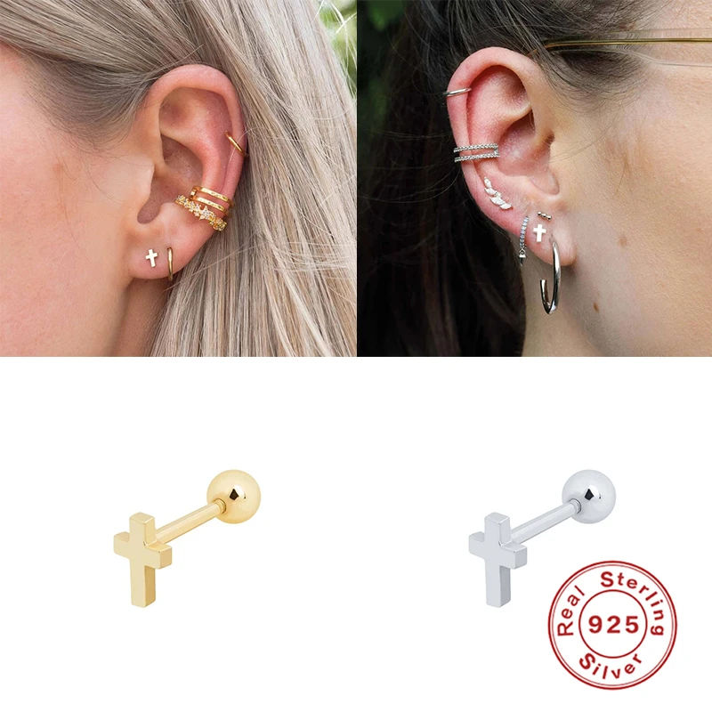 BOAKO-pendientes de plata 925 para mujer, Aretes de tendencia 2021, Aretes con forma de cruz, mariposa, relámpago, Piercing, joyería fina, 1 unidad