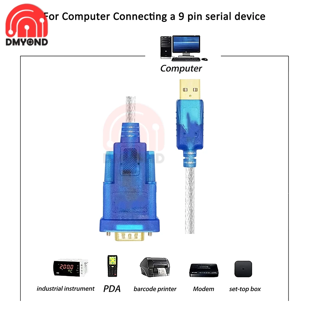 80cm USB to Serial Cable USB 2.0 to Serial RS-232 DB9 9 Pin COM Adapter Converter Cable CH340 Chipset USB To RS232 Support WIN10