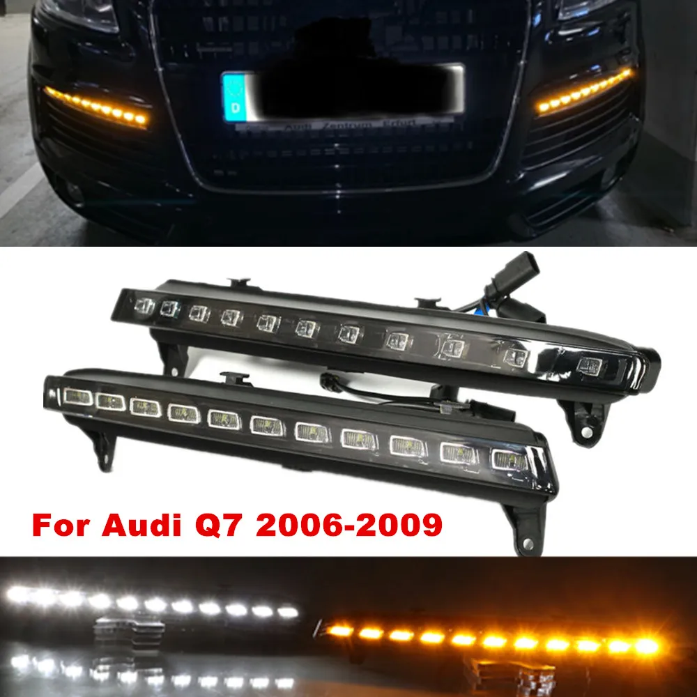 

2pcs drl For Audi Q7 2006 2007 2008 2009 12v daytime running lights With Yellow Turn Signal Daylight Fog Lamp Waterproof